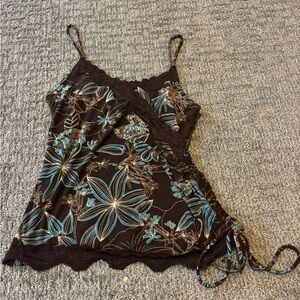Floral Brown and Blue Camisole Top